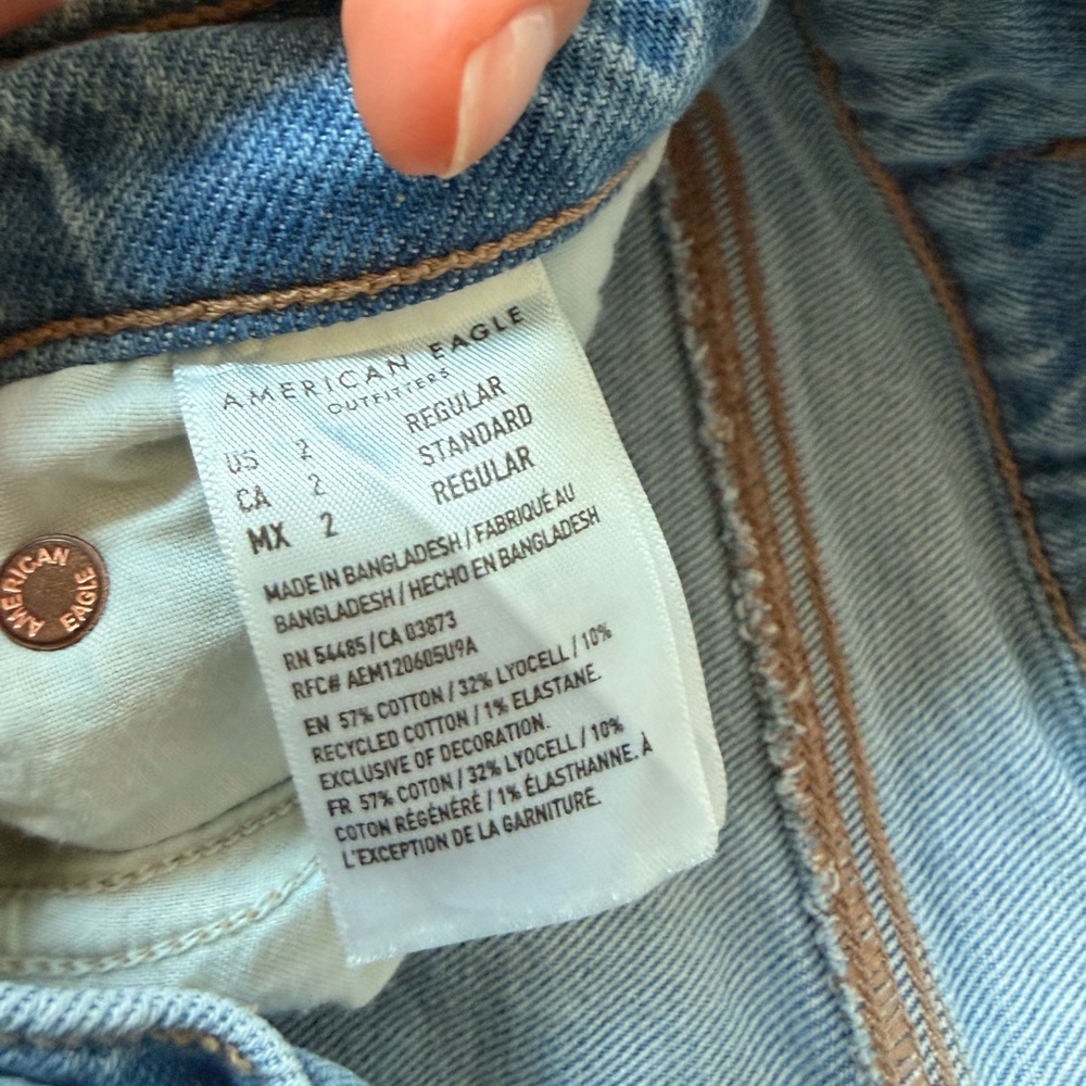 American Eagle Outfitters Light Blue Stretch Bootcut Jeans | Distressed Raw Hem - Picture 3 of 10